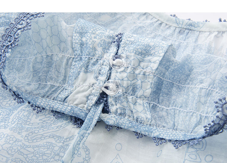 Demana [Elegant Lyocell] Summer National Style New Chinese Lace Printed Puff Sleeve Loose Slim Shirt for Women Premium 13