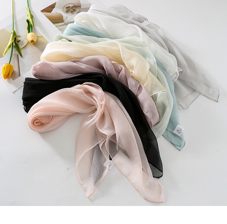 Hangsi Mansion Pure Color Custom Mulberry Silk Scarf Silk Pearl Gauze Square Scarf Birthday Gift for Mom Women's Festival 34