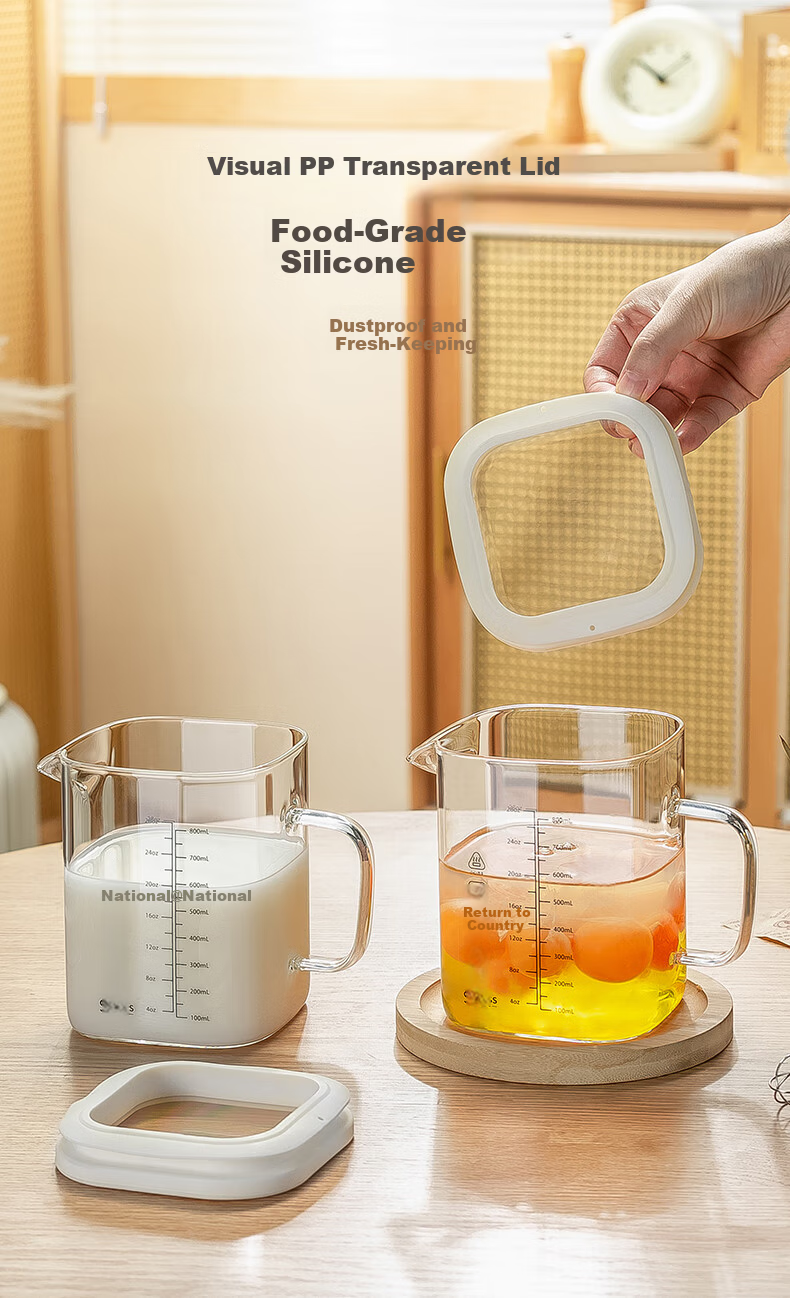CRISTALGLASS High Borosilicate Glass Measuring Cup Heat-Resistant Transparent Milk Beating Cup Household Baking Measuring Cup with Lid 8