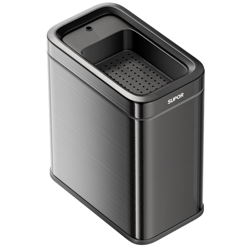 SUPOR Stainless Steel Tea Water Bucket Trash Can 10L Carbon Gray Tea Residue Water Dry-Wet Separation High-Value Sliding Cover Model