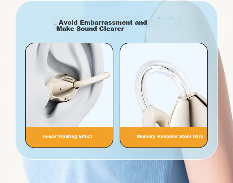 Newmine JM47 Wireless Sports Bluetooth Earphones Clip-On In-Ear Comfortable Gaming Running Calling Noise Cancelling Long Battery Life Beige for Android and Apple Phones 9