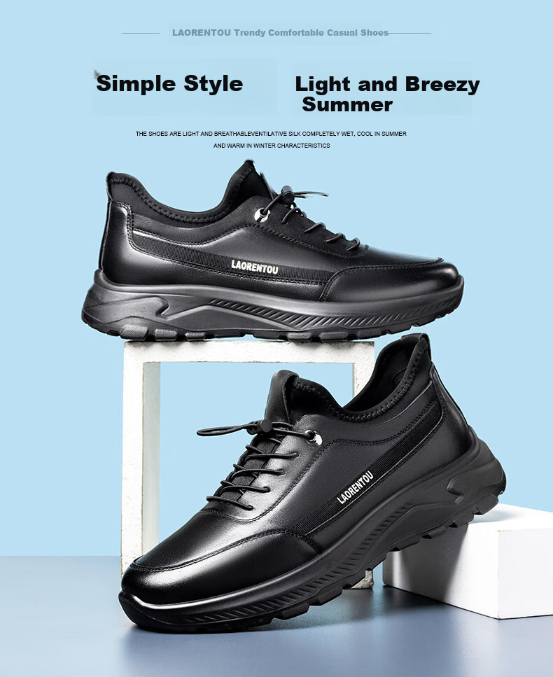 LAORENTOU Men's First Layer Cowhide Casual Sneakers Non-Slip Sports Shoes Black LA12231 Size 39 1