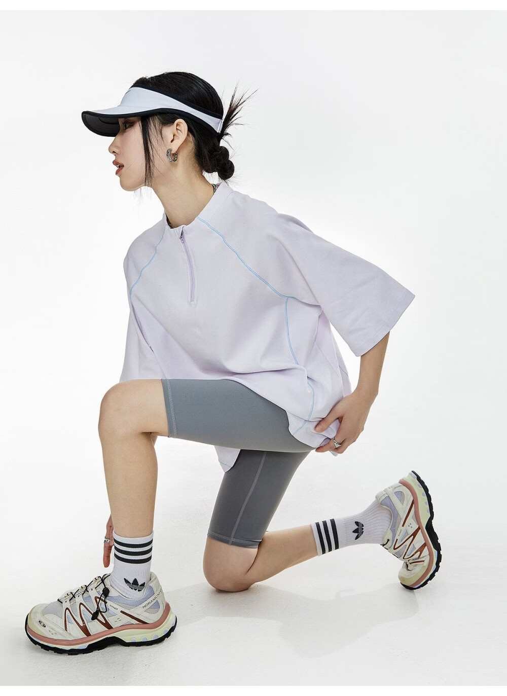 ICH MODE Women's American Style Outdoor Quick-Dry Cooling Short Sleeve T-Shirt Summer Loose Half Sleeve Zip Sports Top Advanced Gray S 36