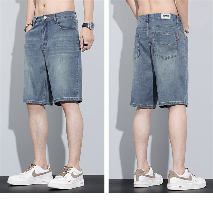 MARK FAIRWHALE Men's Tencel Denim Shorts Summer American High Street Lyocell Ice Silk Five-Point Thin Casual Pants 15