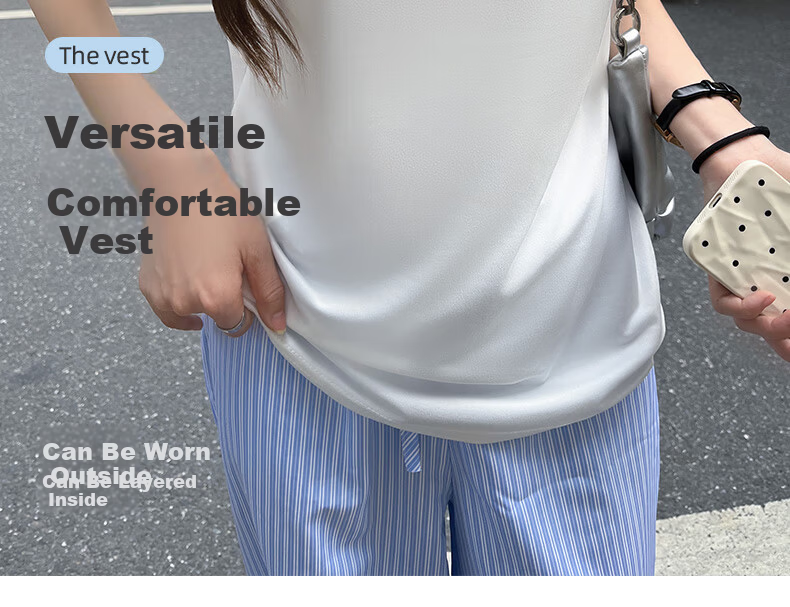 Modal White Loose Fit Tank Top Women Round Neck Racerback Sleeveless Shirt Outerwear Innerwear Base Layer All Seasons Plus Size 2
