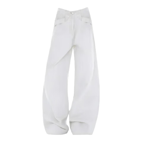ICH MODE Vintage White Wide-Leg Pants Women 2026 Spring Loose Casual Workwear Straight-Leg Pants White L