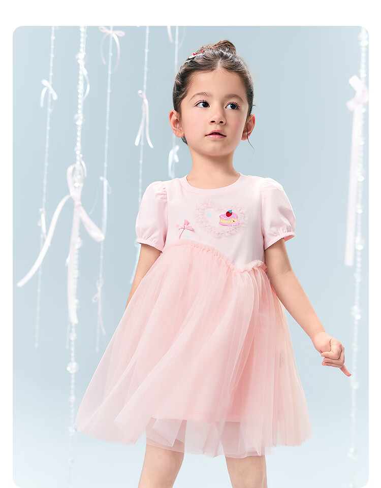 Balabala Girls' Dress Children's Mesh Dress Bowknot Princess Dress Summer 2026 Newborn Baby Dress 17