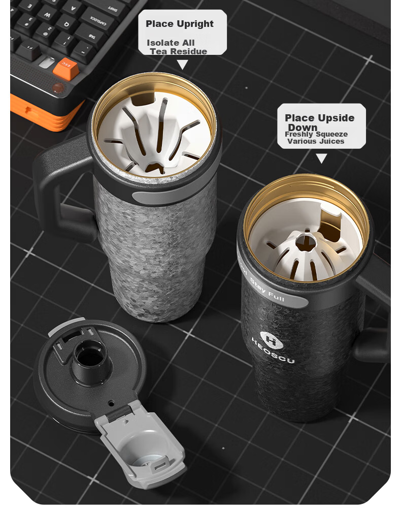 HEOSCU Large Capacity Straw Insulated 316 Stainless Steel Thermos Car Ice Mug Titanium Coated Inner Liner Giant Tea Cup 17