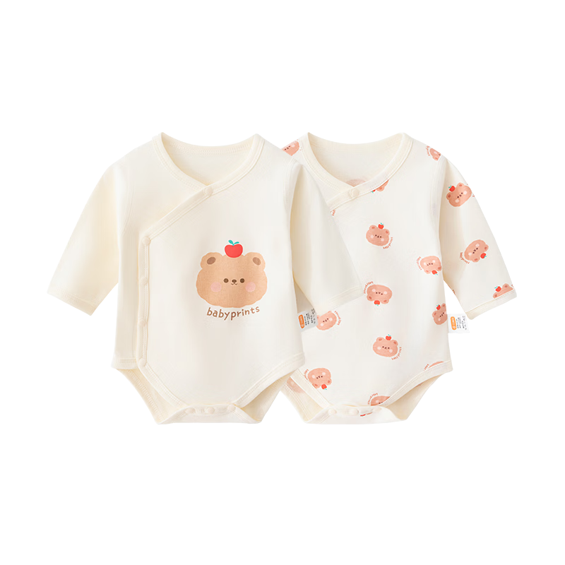 Babyprints Baby Bodysuit 2-Pack Newborn Cotton Triangle Romper Unisex Four-Season Jumpsuit Bear 66