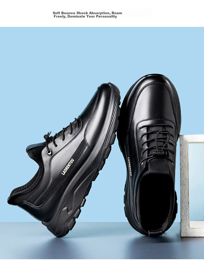 LAORENTOU Men's First Layer Cowhide Casual Sneakers Non-Slip Sports Shoes Black LA12231 Size 39 11