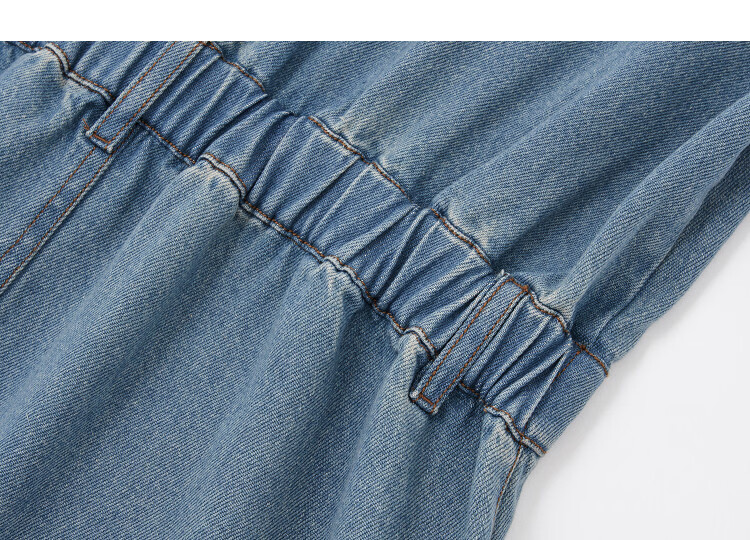 Demana Denim Cloud Oxygen Cotton Summer Simple Style Back Waist Elastic Pocket Folded Sleeve Slim Dress for Women Premium Feel 4