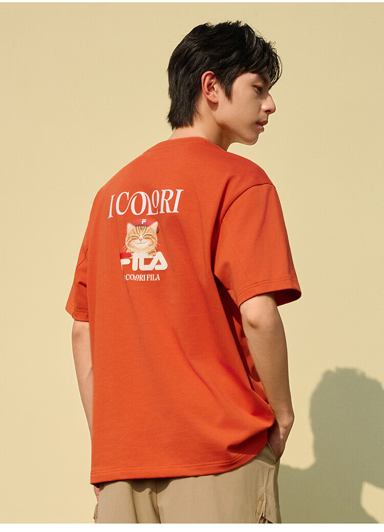 FILA Official 2026 Summer Couple Short Sleeve T-Shirt Casual Loose Fit Cotton Cat Knit Tee 35