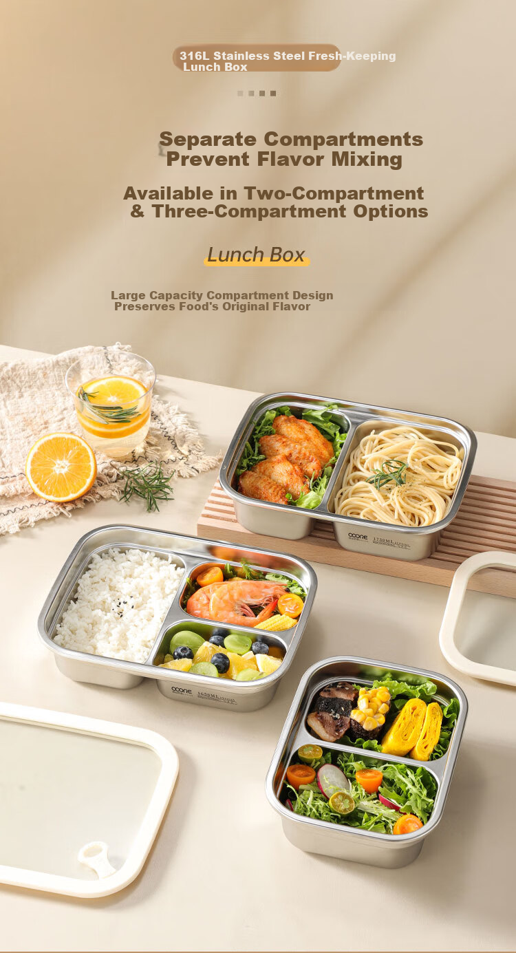 Wuxin Quality 316L Stainless Steel Lunch Box for Office Workers, Divided Bento Box, Microwave Safe, Large Capacity Double Compartment 1250ml 9