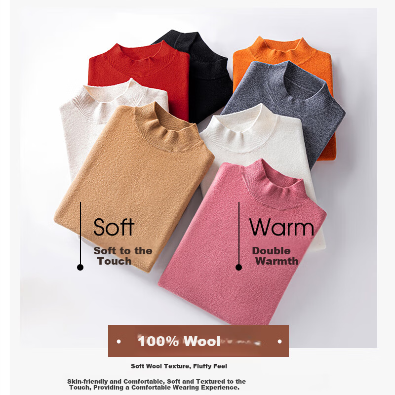 Hengyuanxiang 100% Pure Wool Women's Thick Half Turtleneck Loose Fit Base Layer Winter Fashion Knit Sweater Top 3