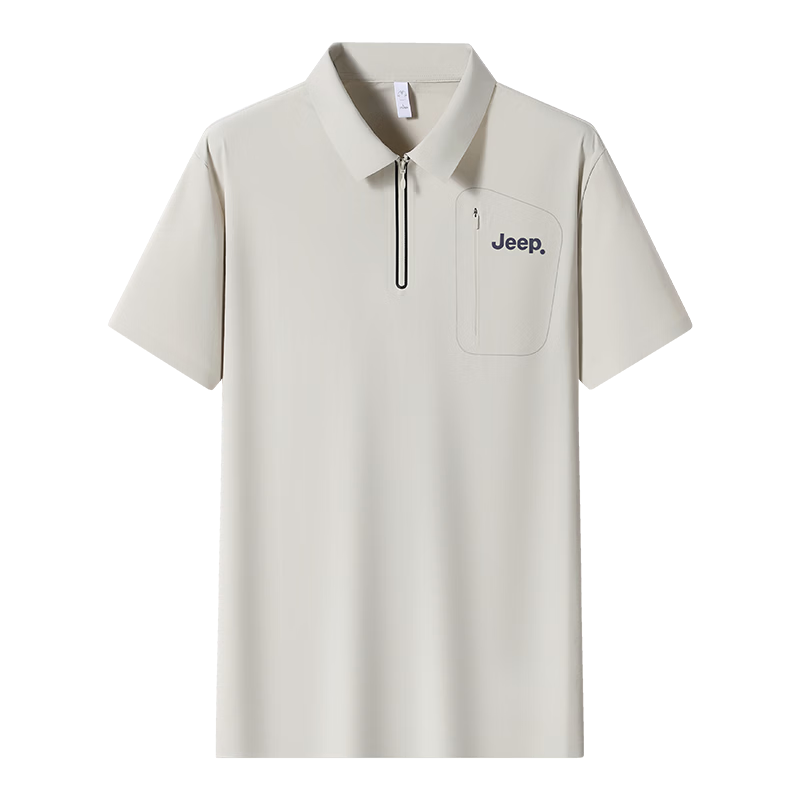 JEEP Polo Shirt for Men, Summer Short-Sleeve Quick-Dry T-Shirt, Sports Casual Father's Day Gift, Beige, 2XL