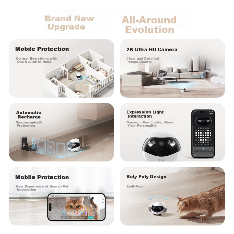 Enabot EBO Air 2 Mobile Surveillance Camera Elderly Kids Pets AI Companion Robot Home Security Camera EBO Robot [Xinyu White]