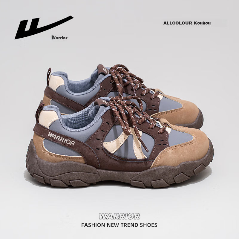 Warrior Women's Ins Trendy Thick Sole Dad Sneakers Spring Autumn New Casual Student Sports Shoes Gray Brown Size 38