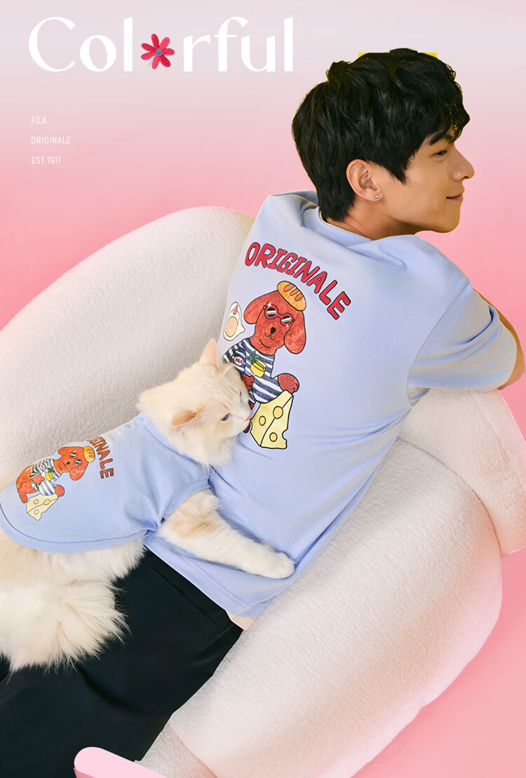 FILA Official Couple's Knitted Short Sleeve Shirt 2026 Summer Fashion Casual Unisex Loose Cat Embroidery T-Shirt 14