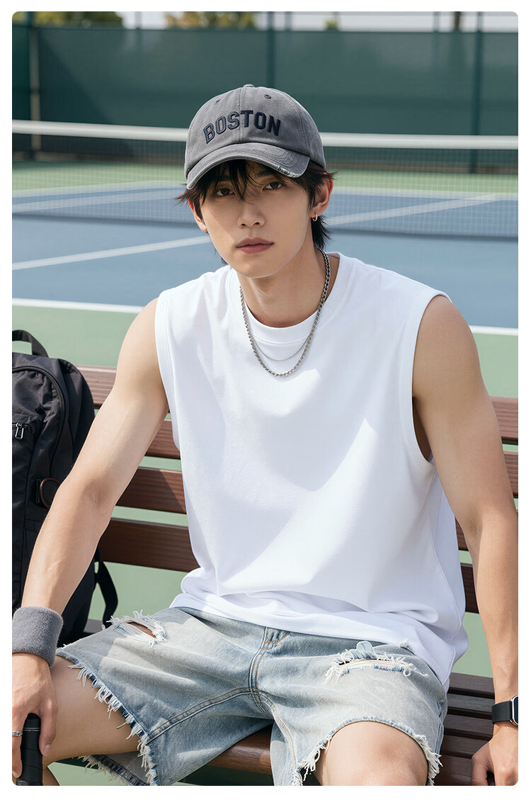 Herbal Original Pure Cotton Men's Summer Vest Loose Fit 100% Heavyweight Sleeveless T-Shirt Base White Basketball Sports Tank Top 6