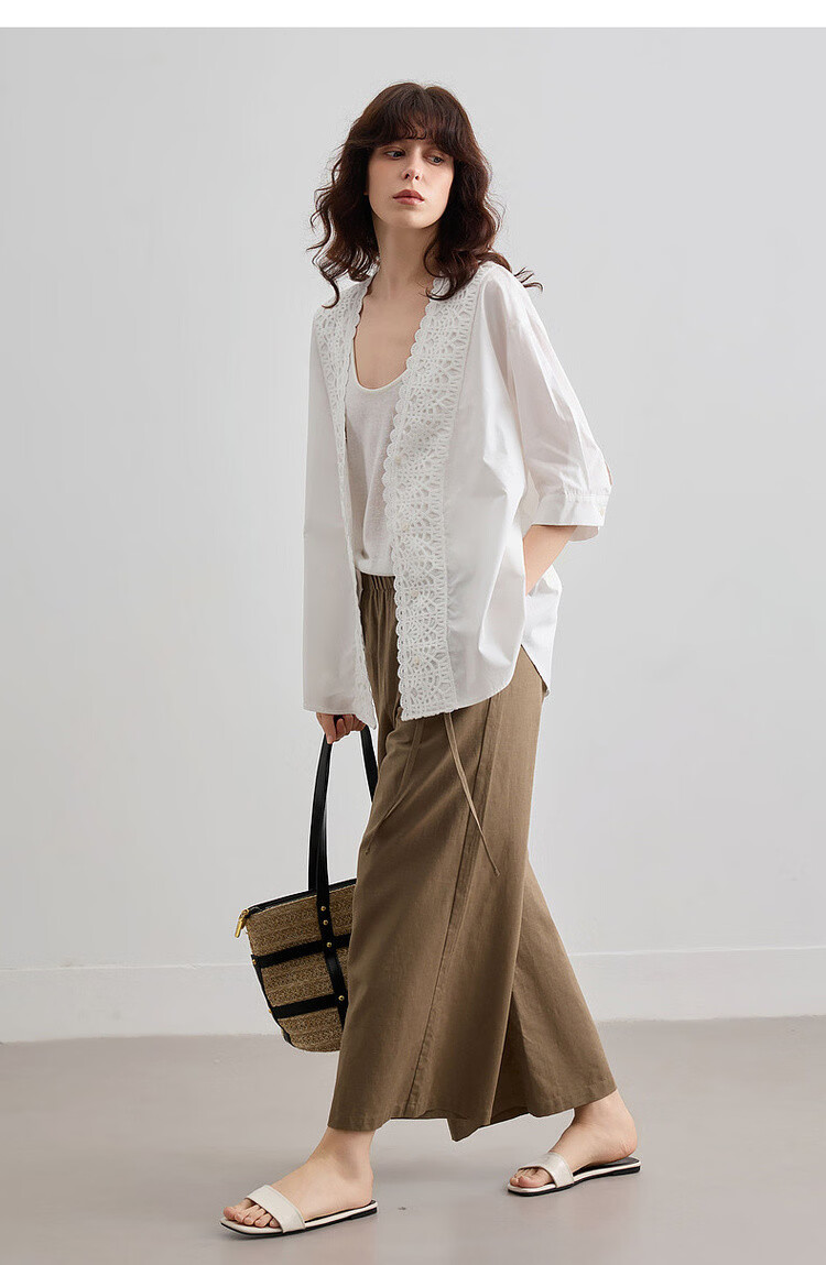 Demana [With Linen Cotton] Summer Vintage Side Tie Nine-Point Straight Loose Slim Petite Women's Casual Pants 18