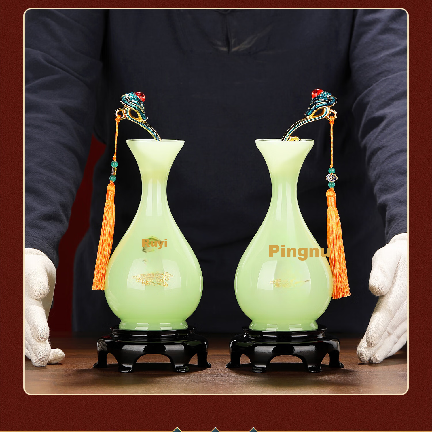 Heshengtang Ruyi Glass Flower Vase Ornament Luxury Living Room Entryway TV Cabinet Decoration Wedding Housewarming Opening Gift 10