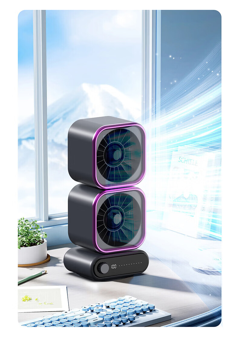 Stek [100-Speed Dual-Core] Desktop Fan Cooling 360° Oscillation Silent USB Rechargeable Portable for Dormitory Office Bedside Outdoor Camping 5