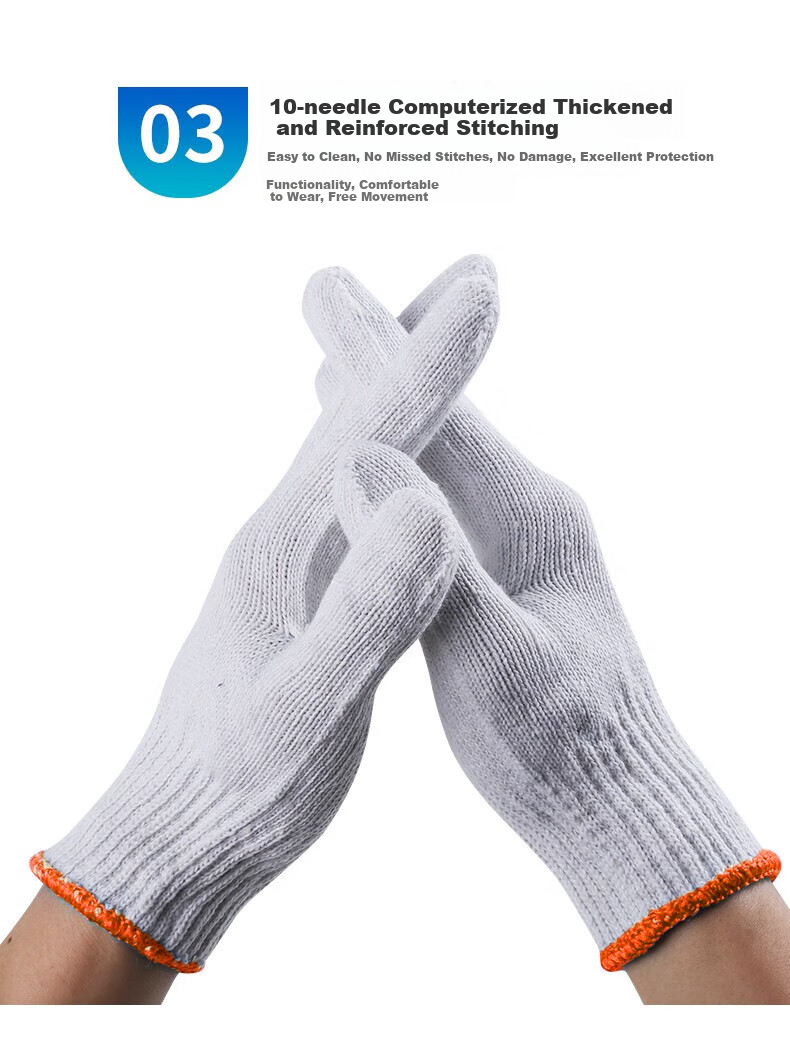 Qianjiadi Work Gloves Durable Thickened White Cotton Yarn Labor Gloves Orange Edge Anti-Slip Cotton Gloves 12 Pairs Bestseller 9