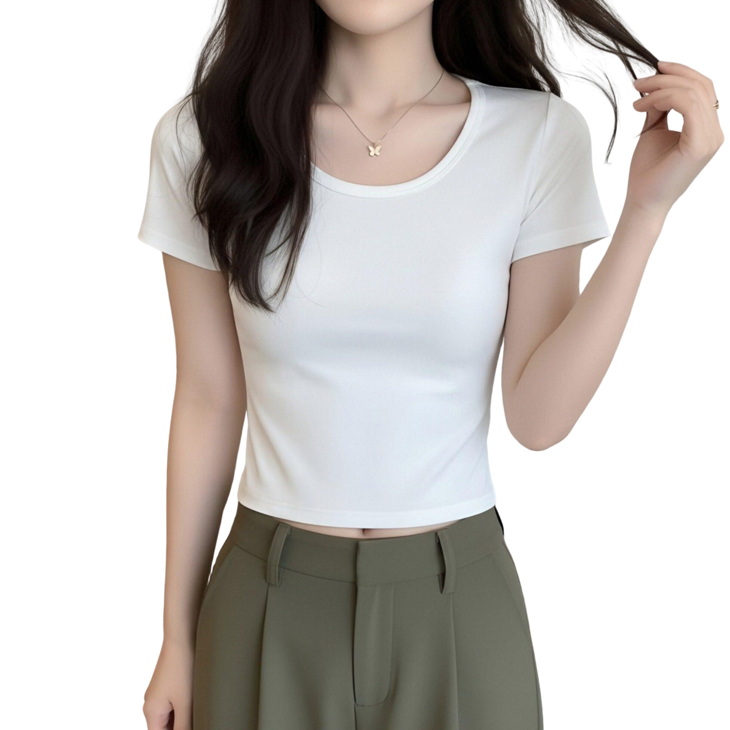 TUCANO Women's Short Sleeve T-Shirt Summer Cotton Solid Color Thin Stretch U-Neck Slim Fit Top Black 2XL