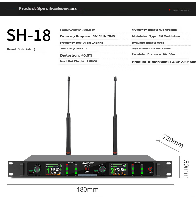 SHILE Dual Wireless Conference Microphone Desktop Short Rod Square Tube Mic Podium Anti-Interference Auto Frequency Matching Anti-Howling SH-18 with Rod 3