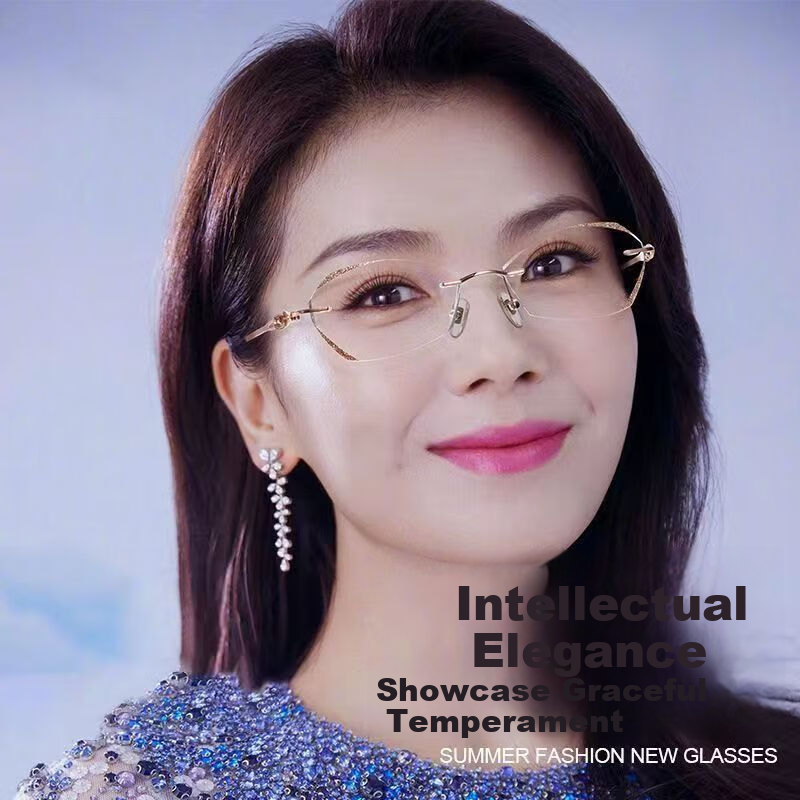 Mumujian Imported Women's Frameless Fashion Reading Glasses Elegant Gold 250° Blue Light Blocking [Recommended Age 60-64]