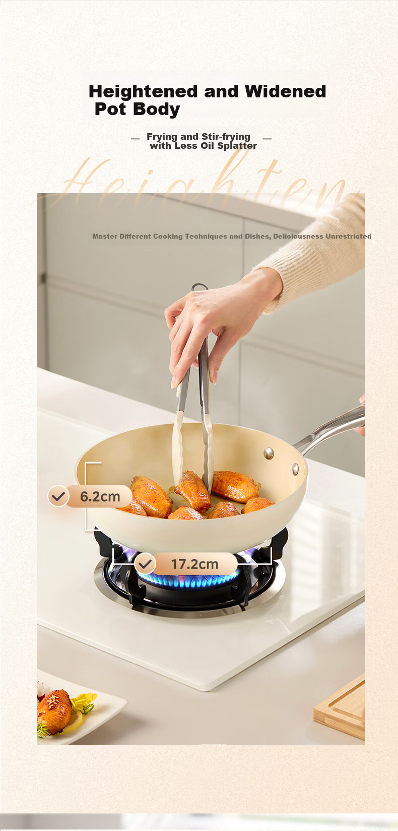 Midea Non-Stick Flat Frying Pan Titanium Grade 1 Spark Oil Concentration Steak and Egg Pan for Gas and Induction Cooktops 9