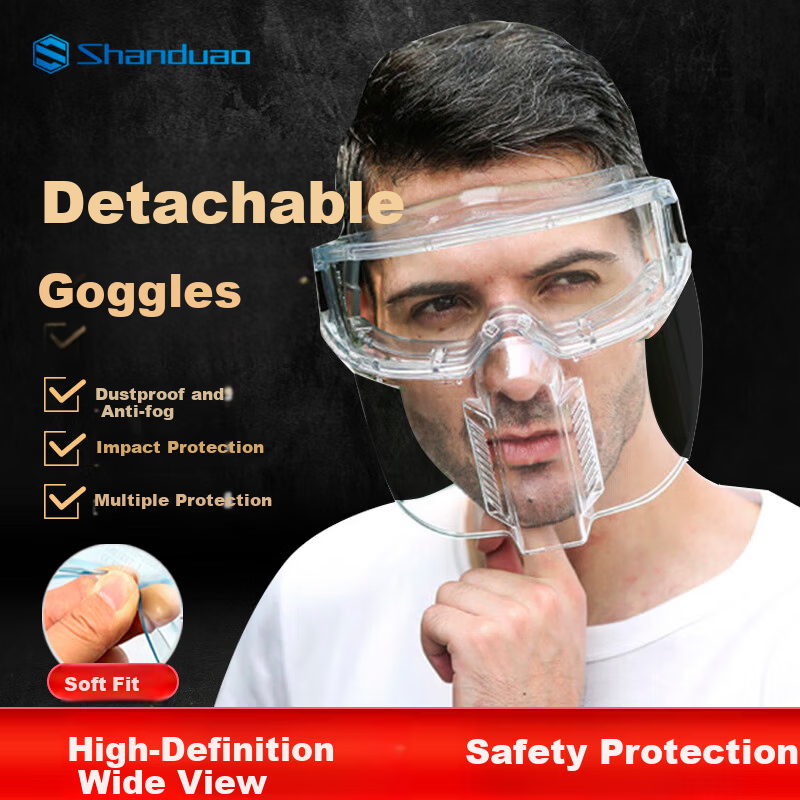 Shanduoao Detachable Goggles DH431 Splash and Impact Resistant Protective Face Shield with Goggles