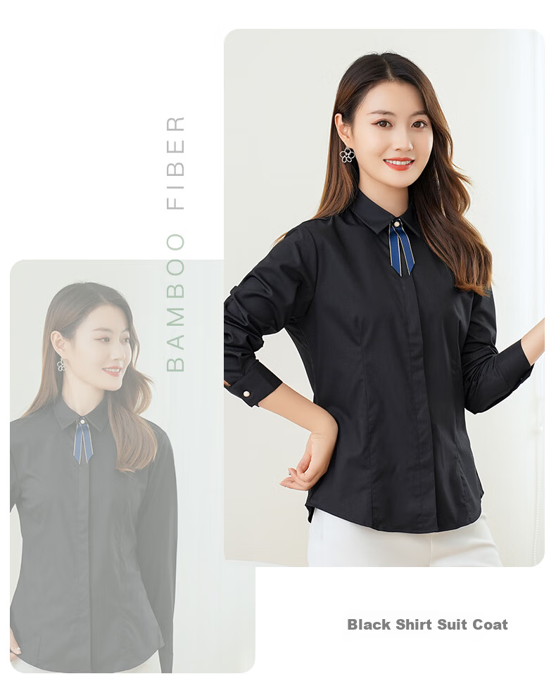 ROMON [Bamboo Fiber, Wrinkle-Resistant, Slightly Elastic] Long-Sleeve Shirt for Women, Slim Fit Professional Wear, Business Base Layer, Work Uniform Blouse 18