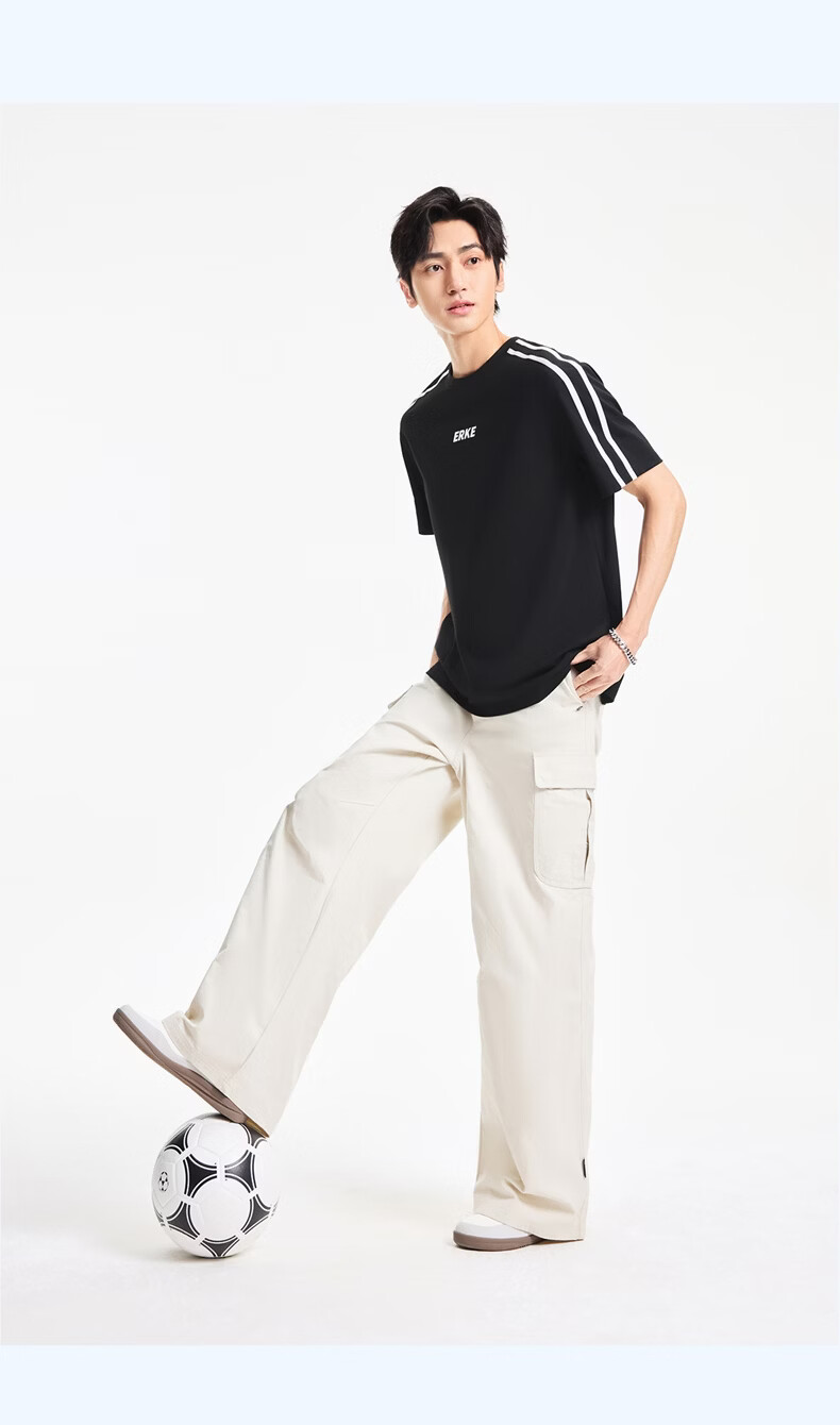 ERKE [Yu Shi Same Style] Men's Round Neck Short-Sleeve Knit Top, Summer Outdoor Antibacterial Sports T-Shirt, Casual Outerwear 13