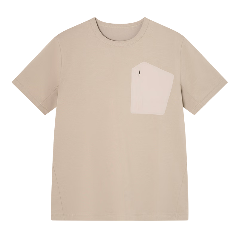 JD Jingzao Men's Cotton Feel Short Sleeve Round Neck Pocket T-Shirt Summer New Outdoor High-End Short Sleeve Elegant Brown XL