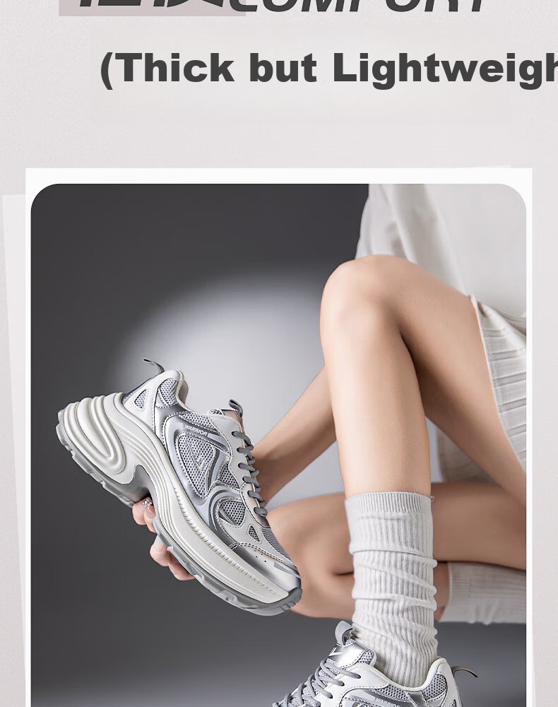 Warrior Official Women's Sneakers 2026 Spring New Chunky Platform Shoes White Gray Pink Size 36 4