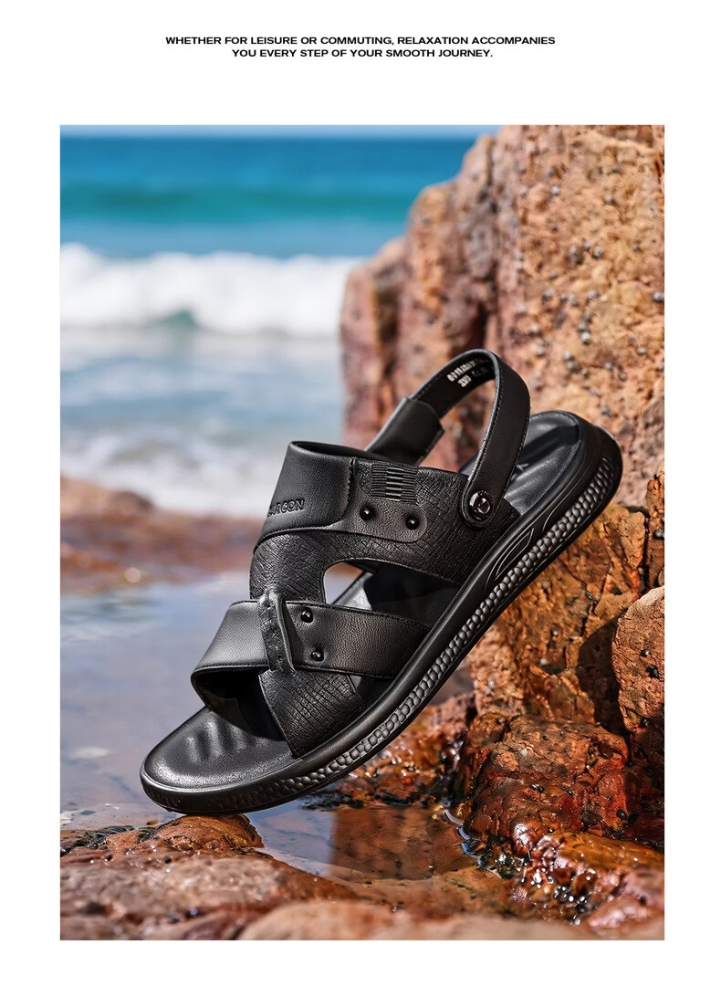 Eierkang Men's Breathable Comfortable Casual Beach Sandals Dual-Wear Driving Slippers 61875W Black Size 42 10