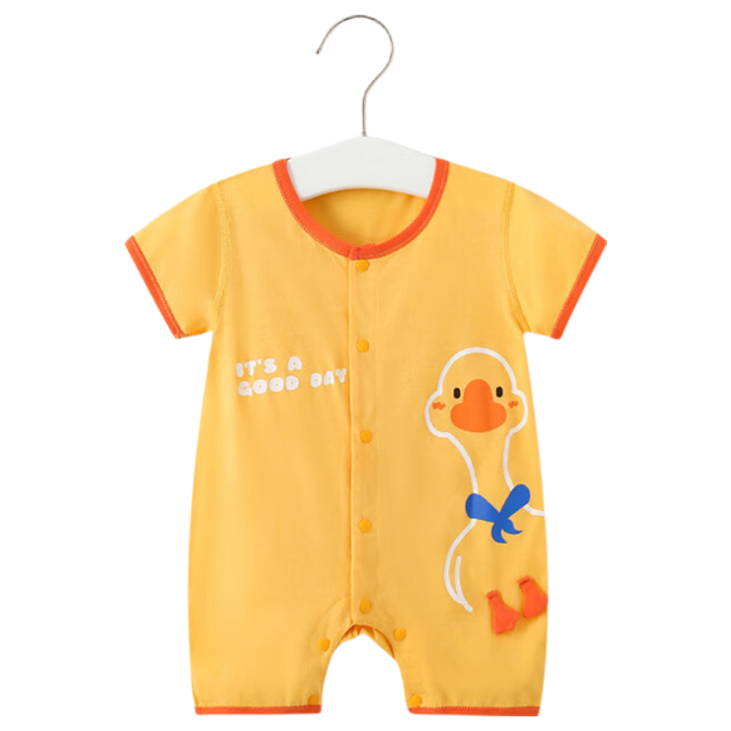 Shubeiyi Baby Clothes, Summer Newborn Onesie, Short-Sleeve Infant Romper, Cute Crawling Suit, Big Mouth Duck Jiang Huang, 73CM