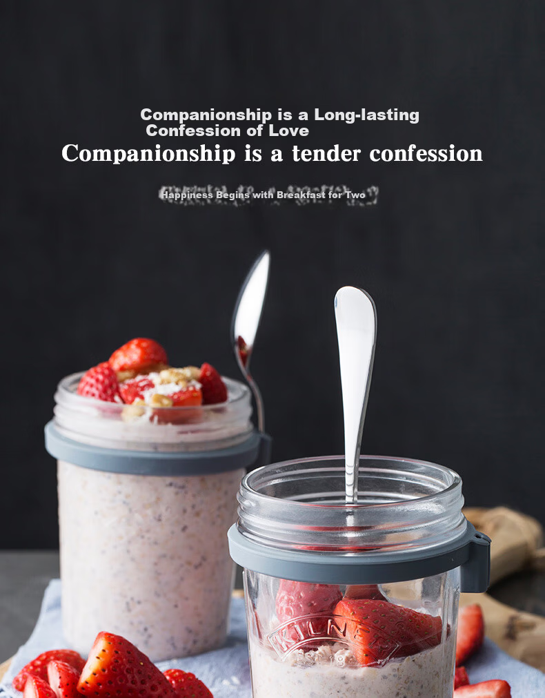 Kilner Overnight Oats Jar Glass Breakfast Cup Milk Cup Sealed Portable Food Grade with Measuring Lid and Spoon 350ml 7