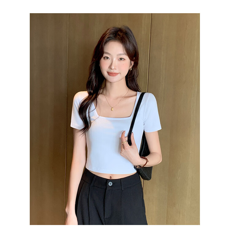 Herbal Original Color Short Sleeve T-Shirt Women Pure Cotton Top Base Shirt French Square Neck Straight Shoulder Summer 2026 New Unique Design Niche Loose Fit 9