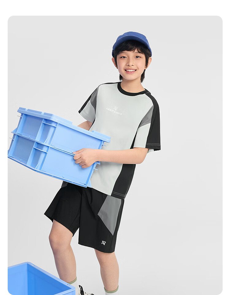 Balabala Boys Short Sleeve Set Children's Mid-to-Large Kids Two-Piece 2026 Spring Summer Quick-Dry Cooling Colorblock 51