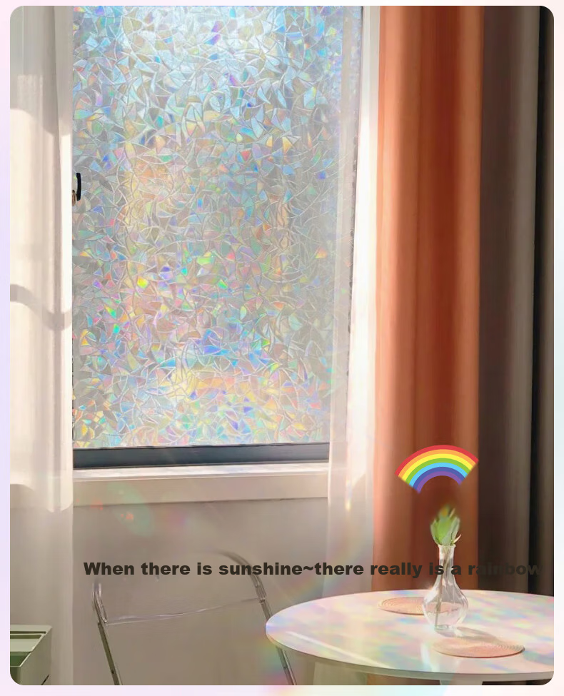 Xinuo Frosted Glass Sticker Translucent Privacy Window Film for Balcony Kitchen Bathroom Rainbow Glass Anti-Peeping Film 3