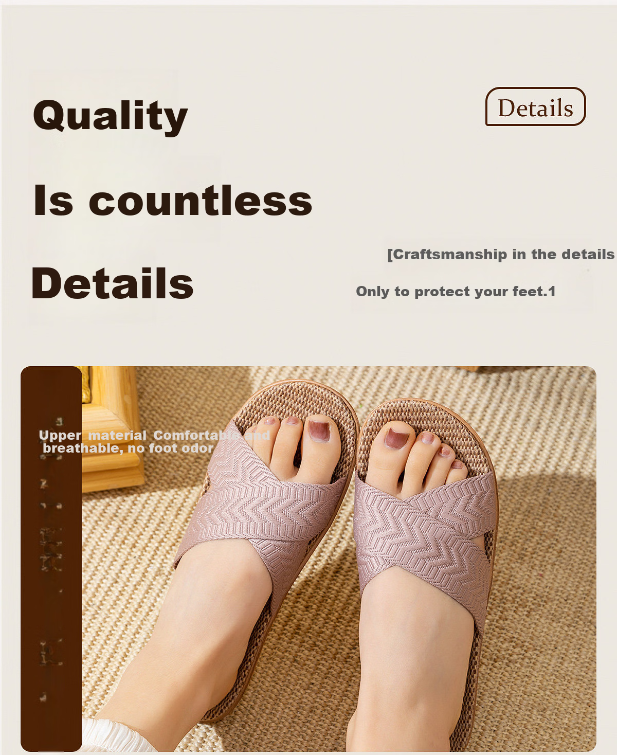 Warrior Linen Men's Indoor Home Slippers Non-Slip Sweat-Absorbing Odor-Resistant Floor Cool Slippers 0254 Light Coffee Size 44-45 8