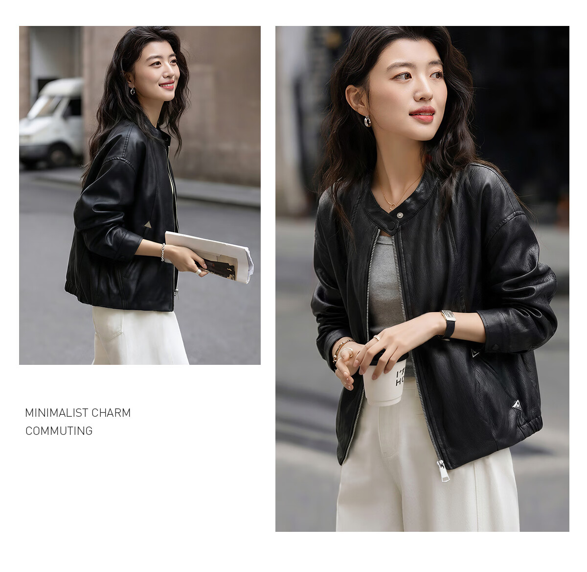 Chushen Spring Autumn Casual Short Jacket Women Black Stand Collar Zipper Slim Loose Stylish Leather Jacket Top S61D127 11