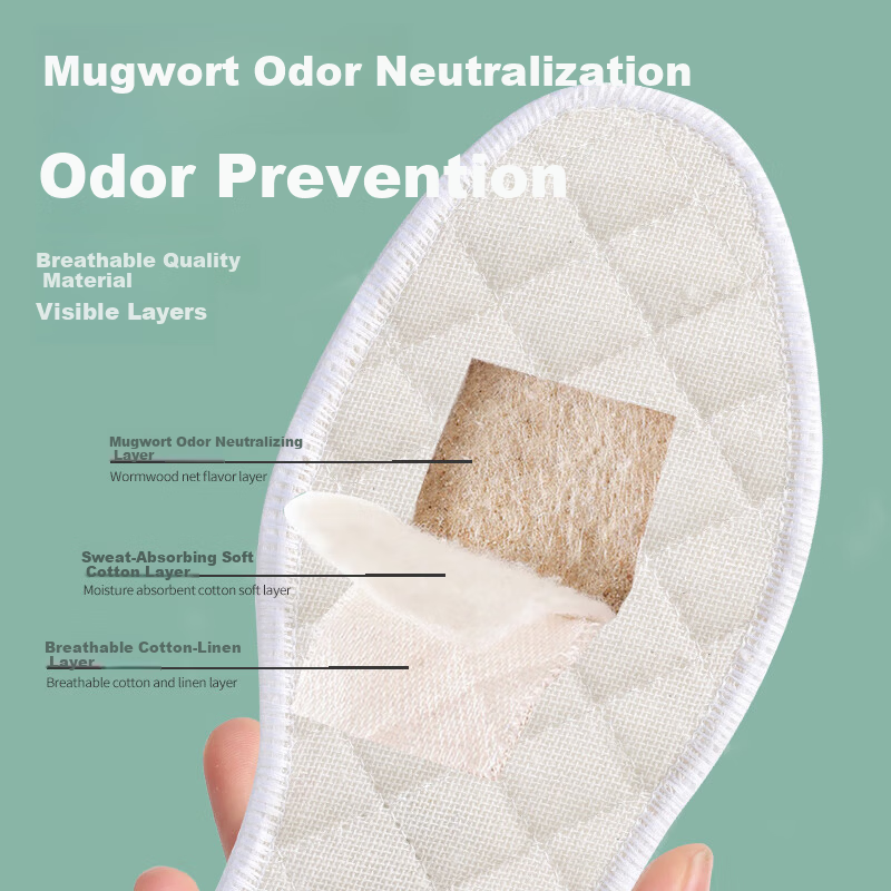 FOOTOPPO Mugwort Antibacterial Linen Insoles Men Breathable Sweat-Absorbing Cotton Insoles Winter Women