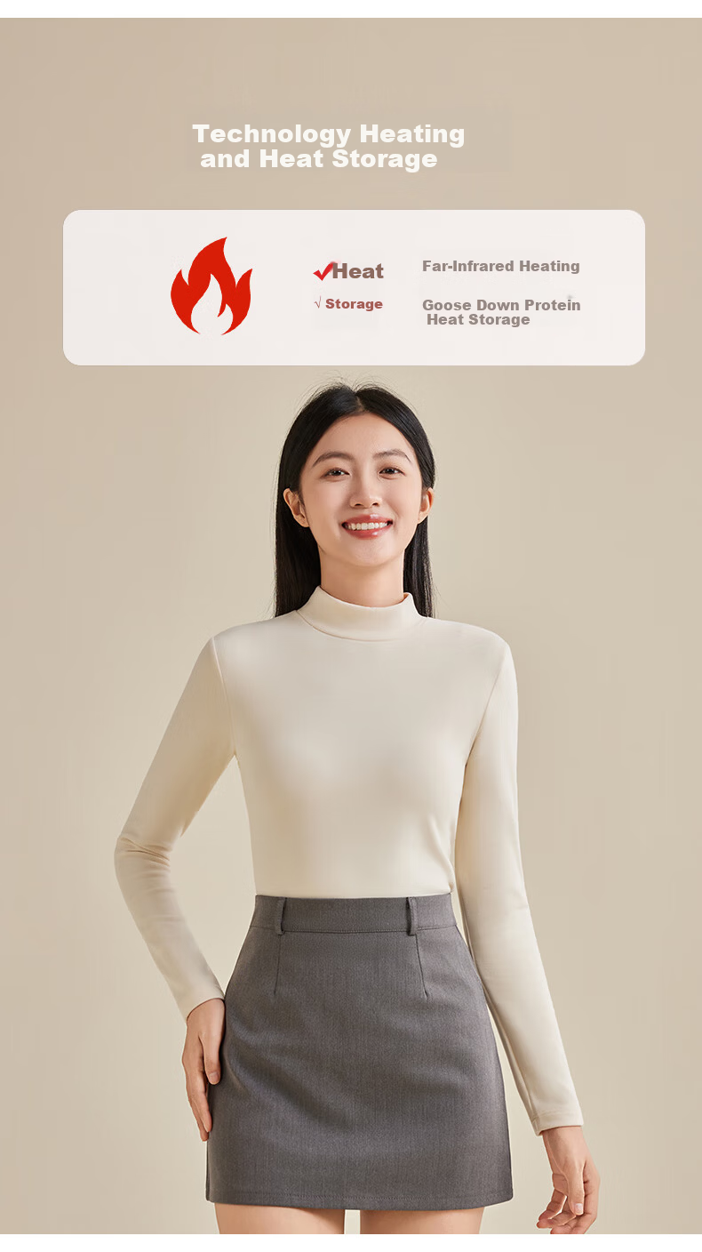 BOPRUIEY Camellia Oil Moisturizing Semi-Turtleneck Base Shirt 10A Antibacterial Mite-Repellent Women's Thermal High Elastic Soft Slim Fit Top 6