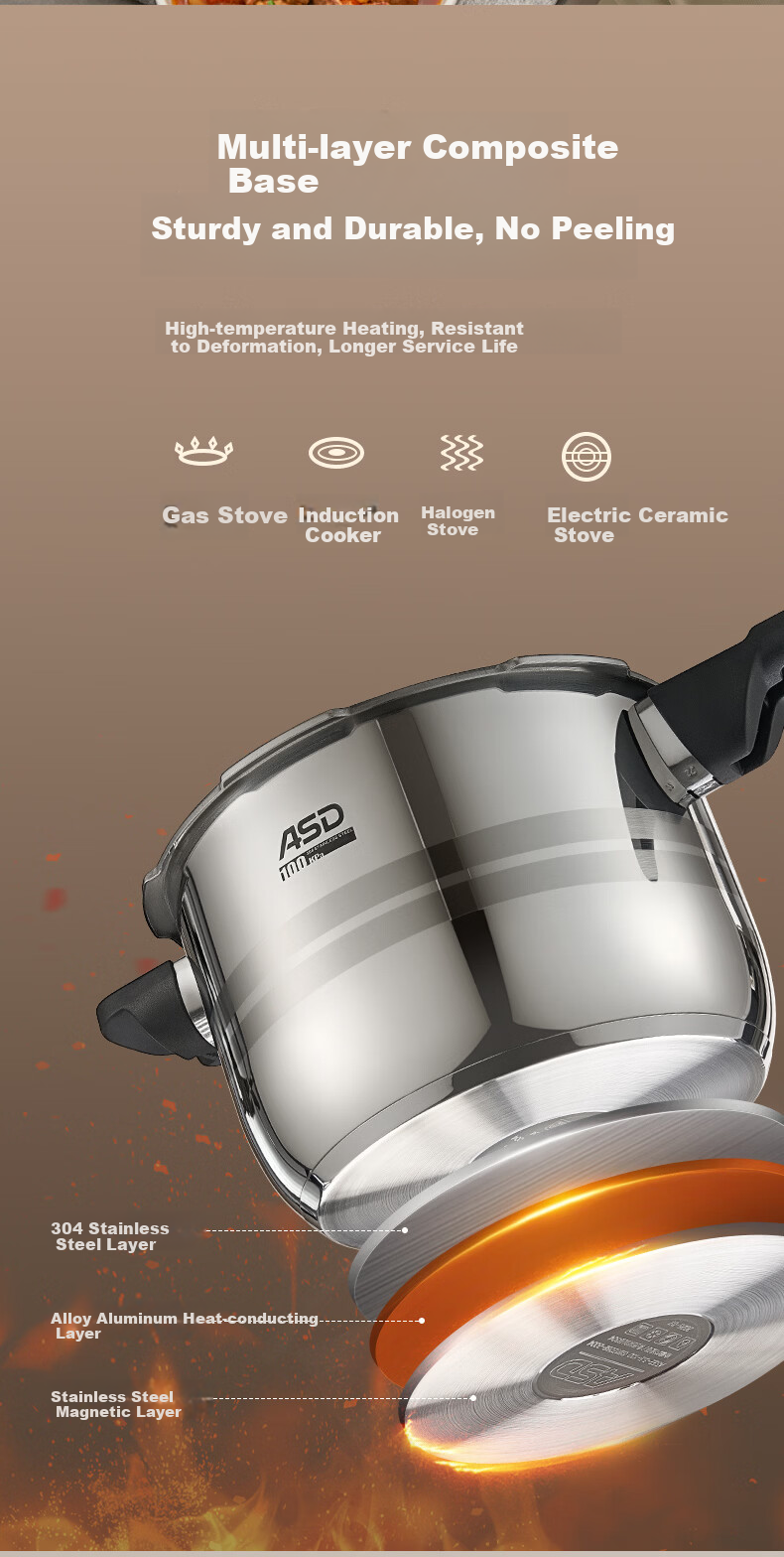 ASD Pressure Cooker 100KPa Household Pressure Cooker 304 Stainless Steel Explosion-Proof 4L Induction Cooker Compatible YS20A9WG 13