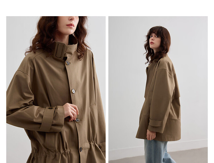 Demana [Cloud Oxygen Cotton Series] Spring Elegant Stand Collar Strap Drawstring Loose Slim Trench Coat for Women High-End Feel 9