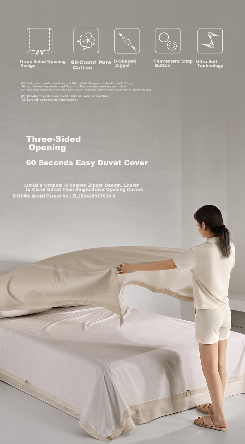 Luolai Home Textiles 60-Thread Count Cotton Brushed Four-Piece Bedding Set Pure Cotton Duvet Cover and Bed Sheet Coffee Color 1.8m Bed 220x250cm 2