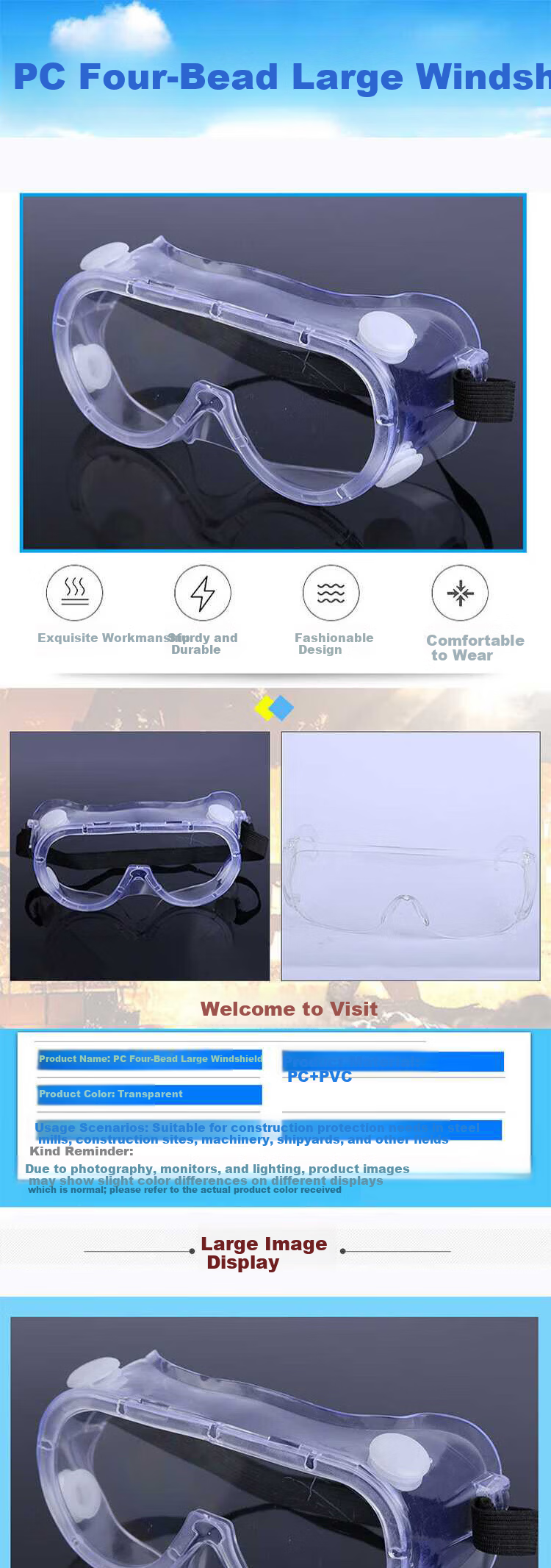 KINCOOL KCzy-520 PC Four-Bead Large Windproof Protective Goggles Impact-Resistant Splash-Proof Riding Wind and Sand Glasses Transparent Lenses 5 Pieces 1